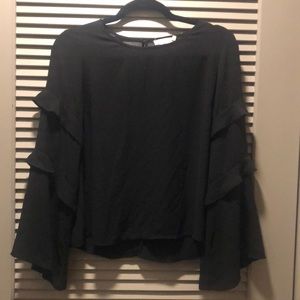 Ruffle Sleeve Detail Black Top